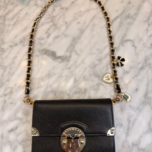 Metrocity Black Crossbody Wallet with Gold Chain EUC